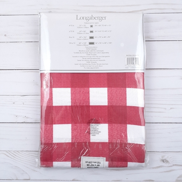 Longaberger Fabric Tablecloth Buffalo Plaid 60x102 Red White - Picture 2 of 2
